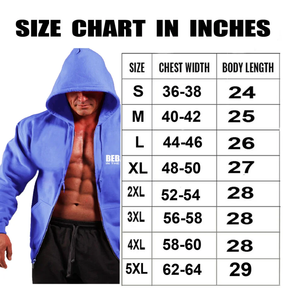 zipper hoodie size chart