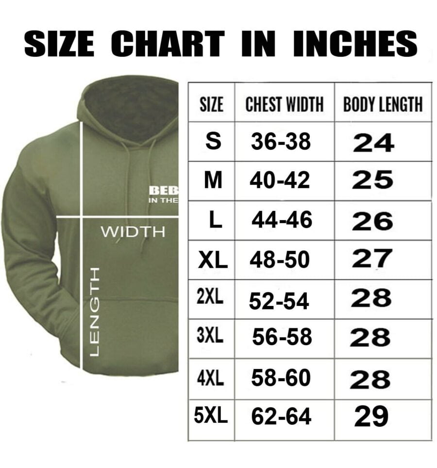 Men's hoodie size chart